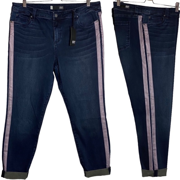 Kut from the Kloth Connie Ankle Skinny Jeans Folded Hem Pink Vertical Stripes 16 - Picture 1 of 16